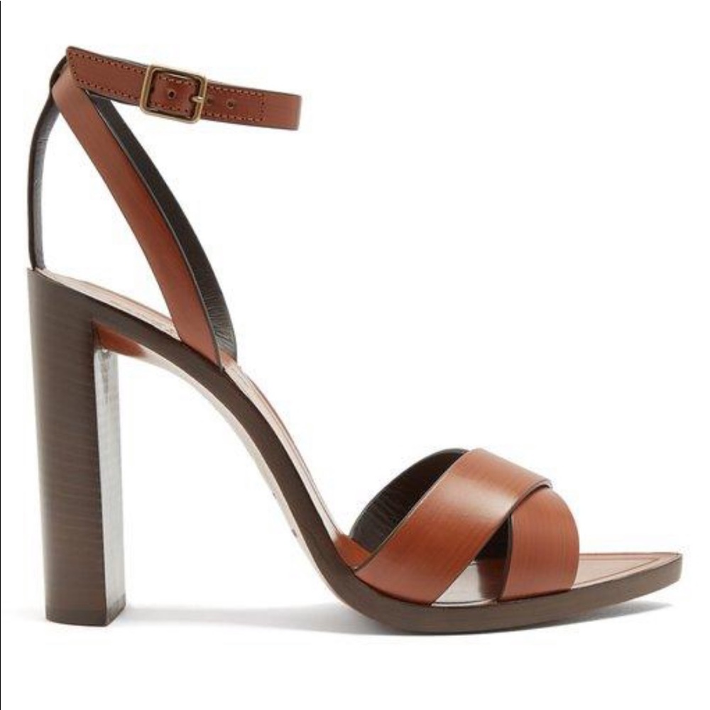 SAINT LAURENT TANGER WOOD & LEATHER SANDAL